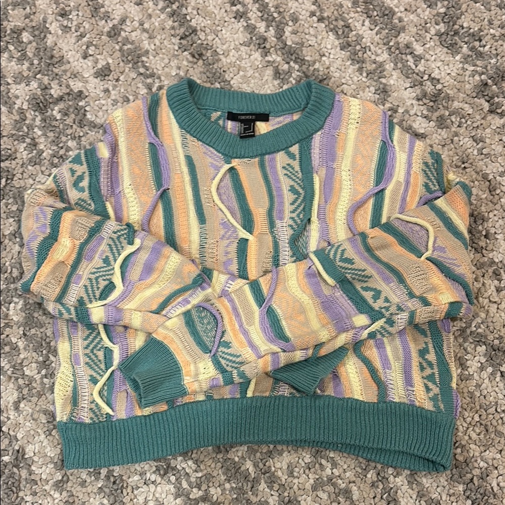 Forever 21 Green and Purple Crewneck Sweater